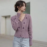 women elegant autumn winter sweet flower cardigans single breasted sweater female knitted bottoming shirts lady knitting jumpers