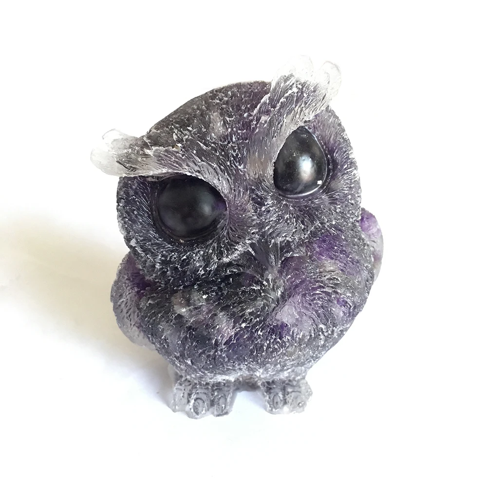 1pc Natural crystal quartz gravel resin curing staying cute owl family living room art decoration restore chakra - Цена: 2092.28