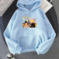 anime banana fish women fleece hoodies lady streetwear sweatshirt female light blue spring summer loose hoodie outerwear tops