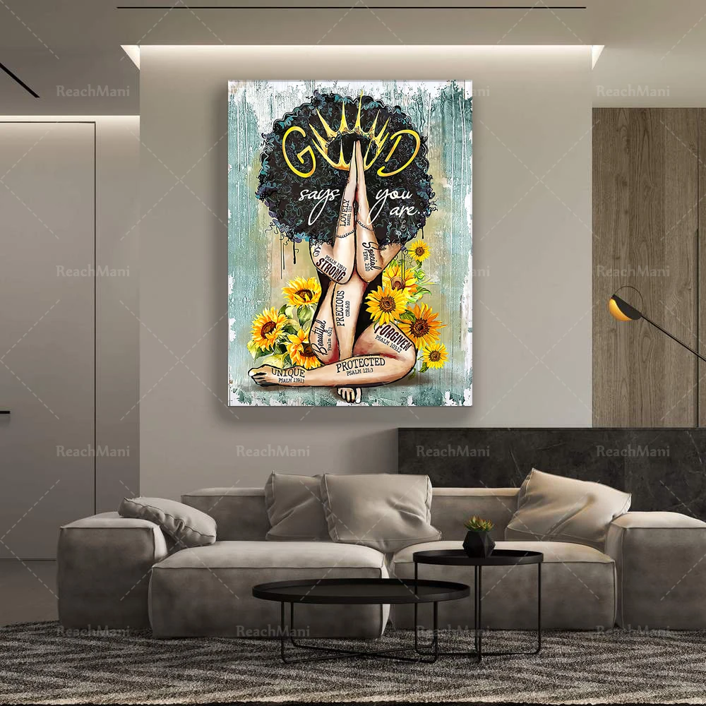 

God Says You Are Poster - Black Queen Sunflower Poster, Black Girl Poster, God Poster, Bible, Christian, Black Poster