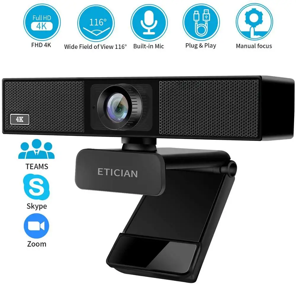 

Ultra HD 4K Webcam with Microphone 8MP 1080P USB Web Camera Cam for Mac Laptop Desktop Computer Conference Streaming Android TV