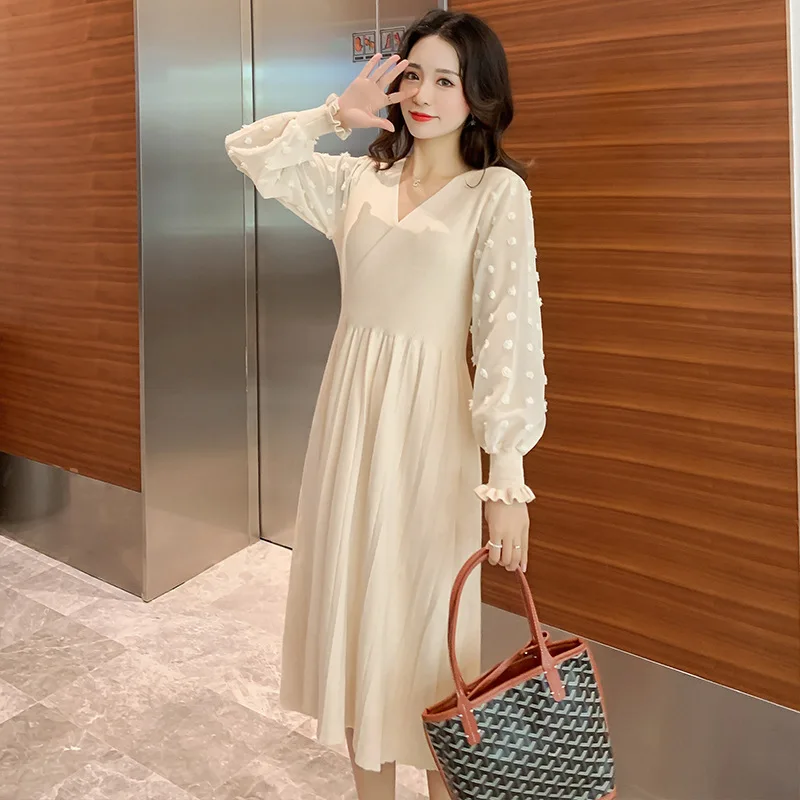 Одежда для беременных зимнее платье Плиссированное осеннее модное платье-свитер