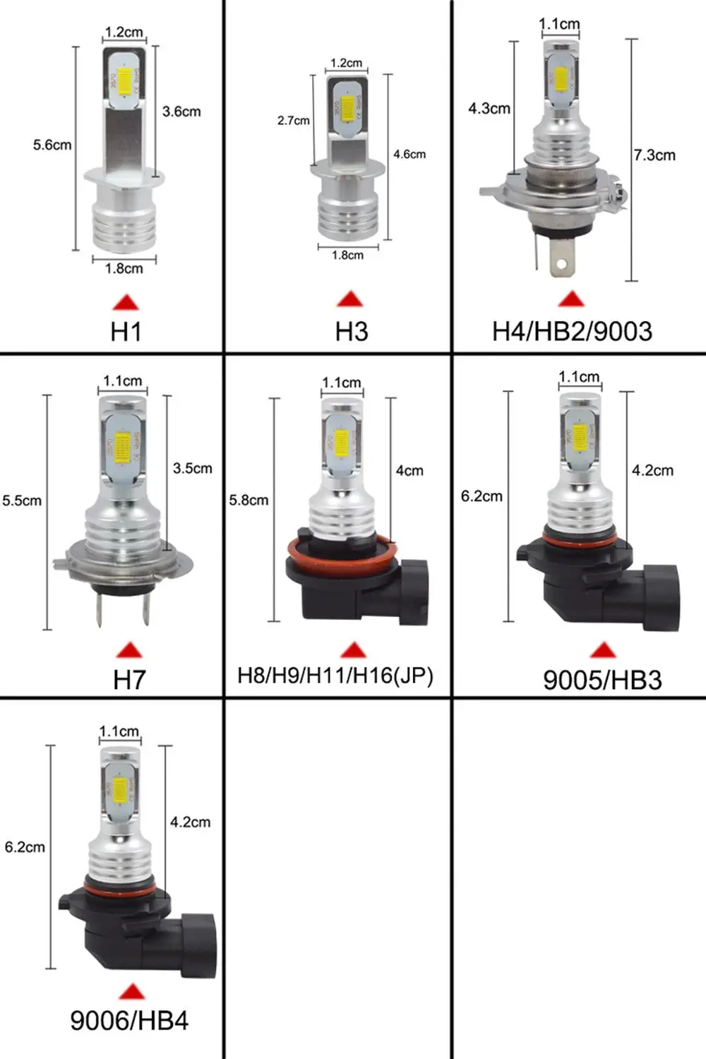 

New 1:1 DESIGN 2PCS mini LED CSP Canbus Car Headlight H11 H4 H7 9005 9006 HB3 HB4 H1 H3 80W 8000LM 6000K White Auto LED Lamps