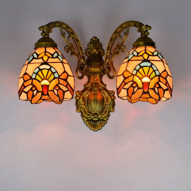 

European-Style Retro Creative Corridor Double-Headed Wall Lamp American Creative Baroque Colored Glass Bar Restaurant Glass Lamp