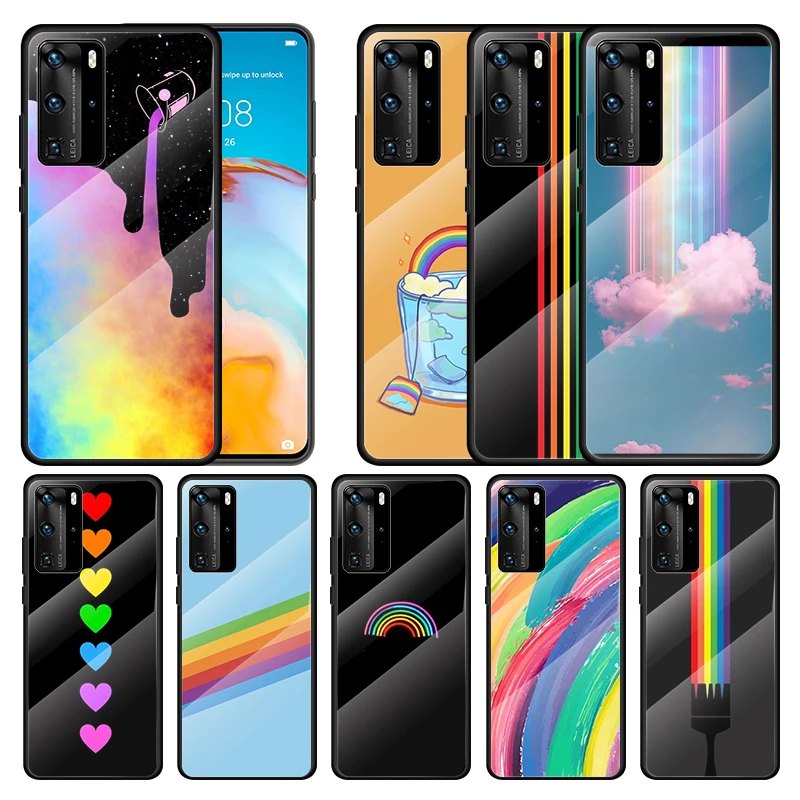 

Fashion Rainbow Art For Huawei P Smart 2021 2020 Z P40 P30 P20 P10 Lite Nova 5i 2019 Pro Plus Tempered Glass Phone Case