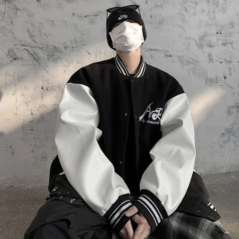

Oversize Letter Embroidery Men's Baseball Jacket Patchwork Korean Fashion Branded Clothing Streetwear Male Coat Men's Clothing