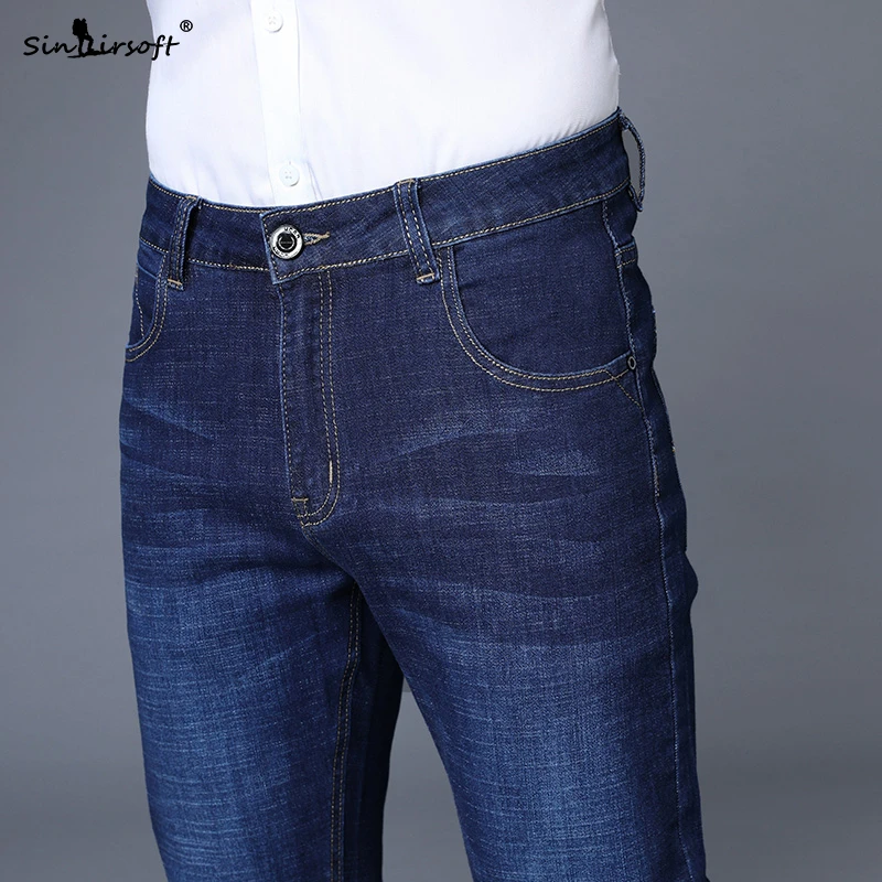 Мужские джинсовые однотонные джинсы высокого качества прямые повседневные