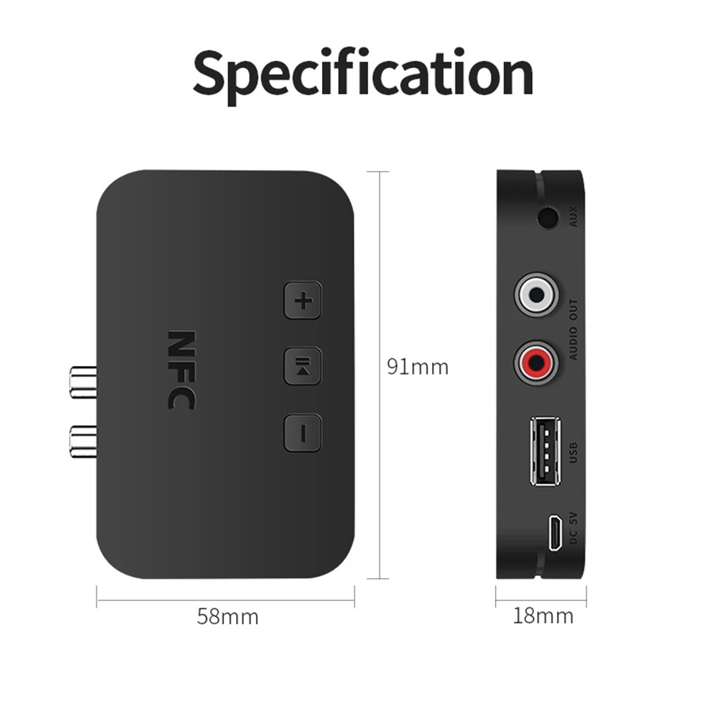 

Wireless Adapter Car TV PC Headphone Bluetooth 5.0 NFC Receiver 3.5mm AUX 2 RCA Wireless Audio Adapter for Car Kit