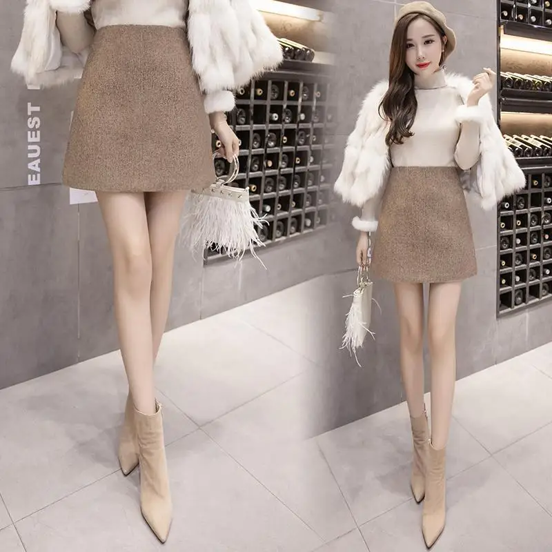 2021 осень-зима шерстяные утепленные мини юбка трапециевидной формы с одноцветные