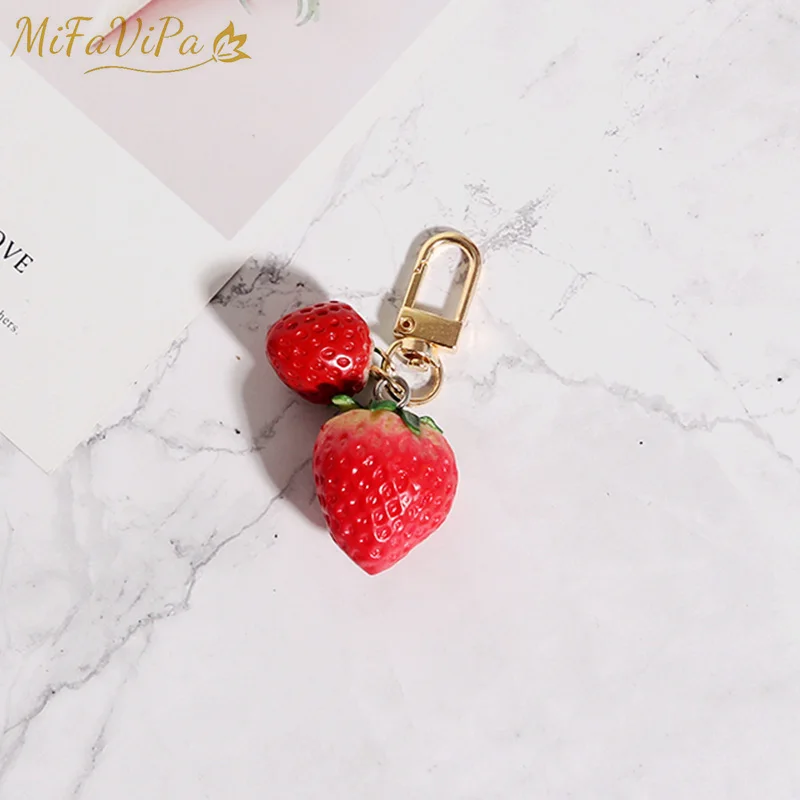 1 шт. Клубника красное сердце брелок для ключей женщин девушка украшения имитация