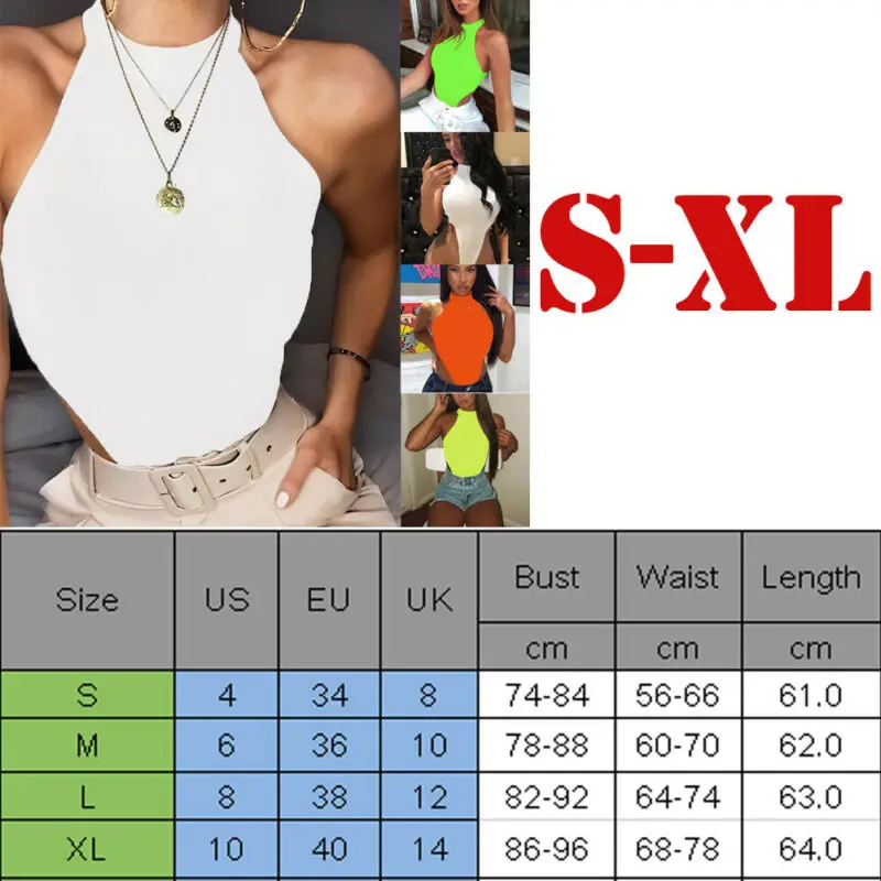 

2020 Halter Bodysuits Sexy Women Sleeveless Solid Tops Summer Solid Tops Fashion Ladies Fluorescent Bodysuit