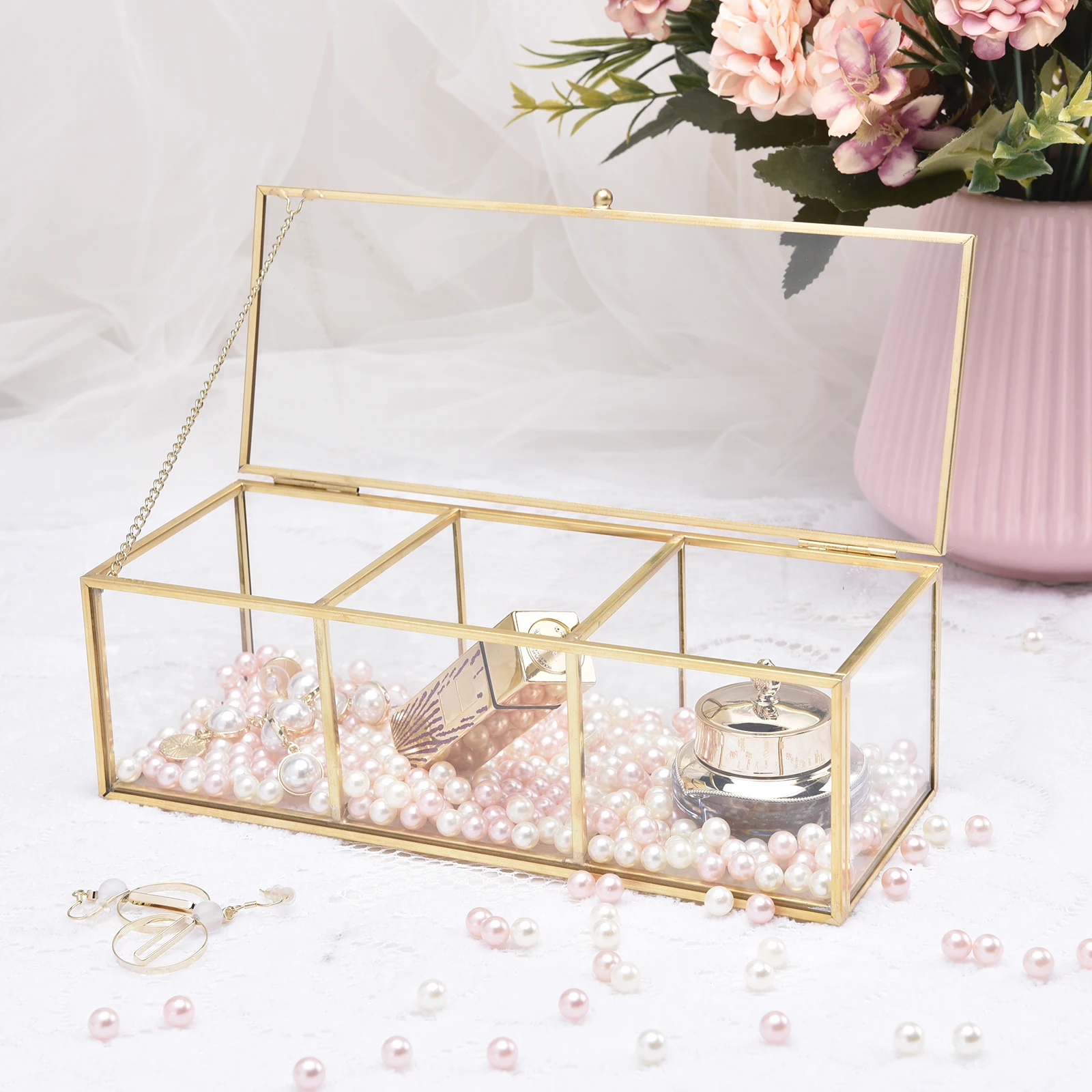 

Copper Frame Storage Organizer Box Make Up Brush Holder Storage Case