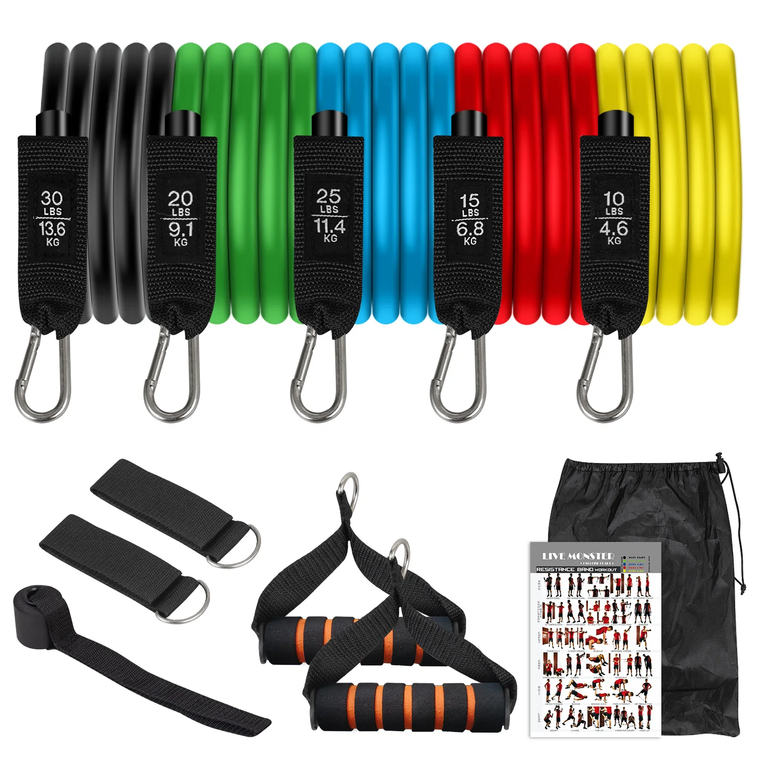 Resistance Bands Set with Door Anchor Handles Carry Bag Legs Ankle Straps for Resistance Training Physical Therapy Home Workouts