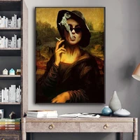 funny smoking mona lisa in a hat posters and prints canvas paintings wall art pictures for living room decor no frame