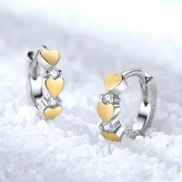womens fashion two tone hoop earrings three golden heart dazzling small huggies tiny hoops charming earring piercing jewelry