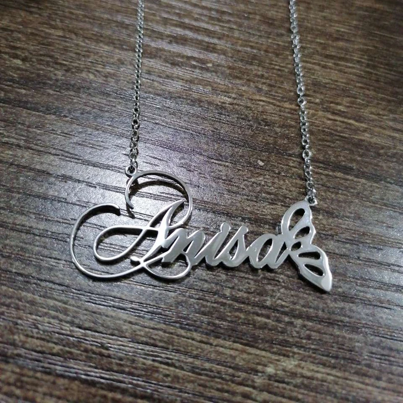 Ожерелья бабочки серебряного цвета подвески из нержавеющей стали с именем на