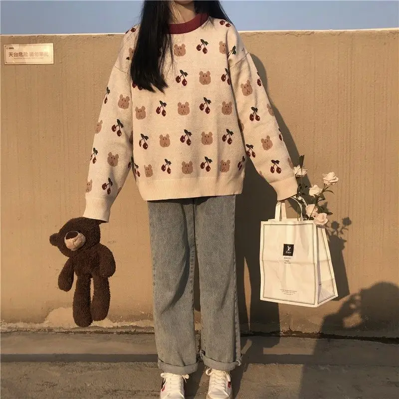 

Japanese sweater women autumn and winter wear loose 2021 new students cute lazy retro Jacquard thick all-match sweater jacket