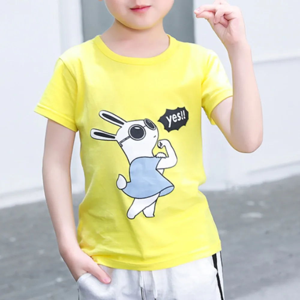 

Kids Cotton Blend T-Shirts Cartoon Printed Short Sleeves O-Neck Style Boys Girls Tee