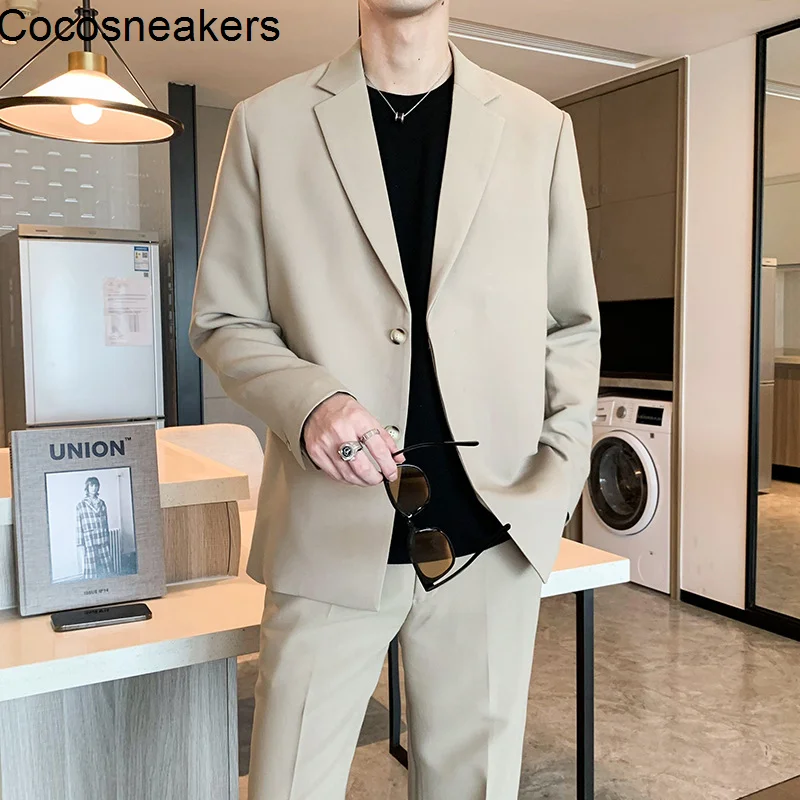 

Men's new suit Korean casual coat loose fall boys' suit two piece Khaki