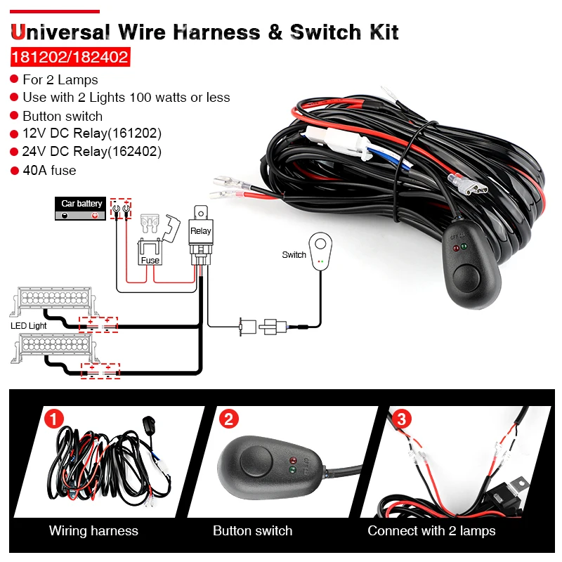 Светодиодный светильник проводка Кабель Реле 12 В 24 40А для автомобиля УАЗ