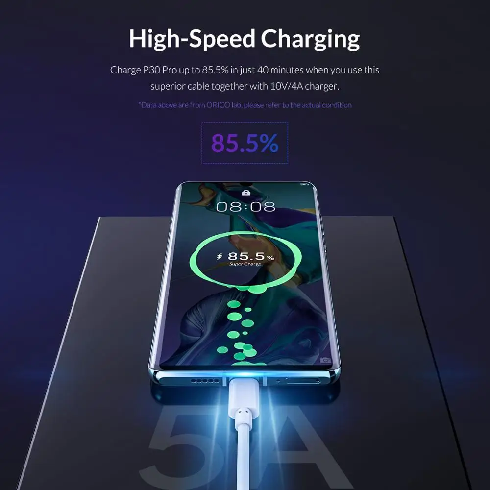 Кабель USB типа C ORICO 5A для быстрой зарядки Huawei P30 Mate 20 Pro Xiaomi Mi 9 HTC Macbook LG G5 мобильный