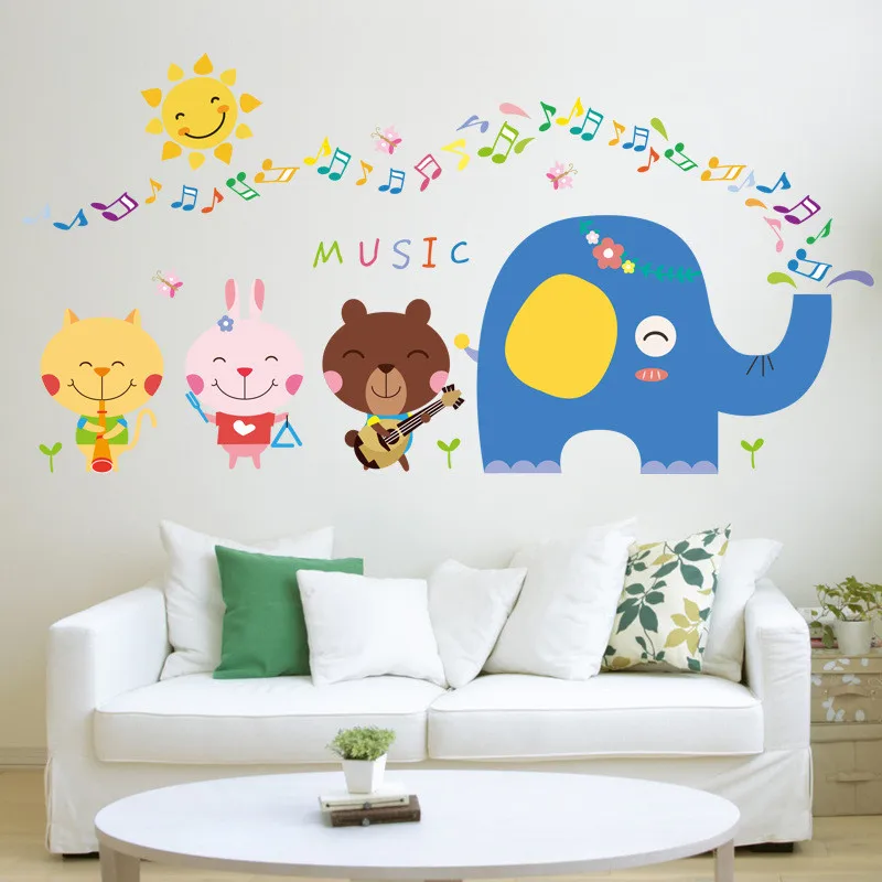 

TN Cartoon Anime Music Elephant Children's Room Living Room Home Decoration PVC Wall Stickers Bedroom Wallpaper For Home