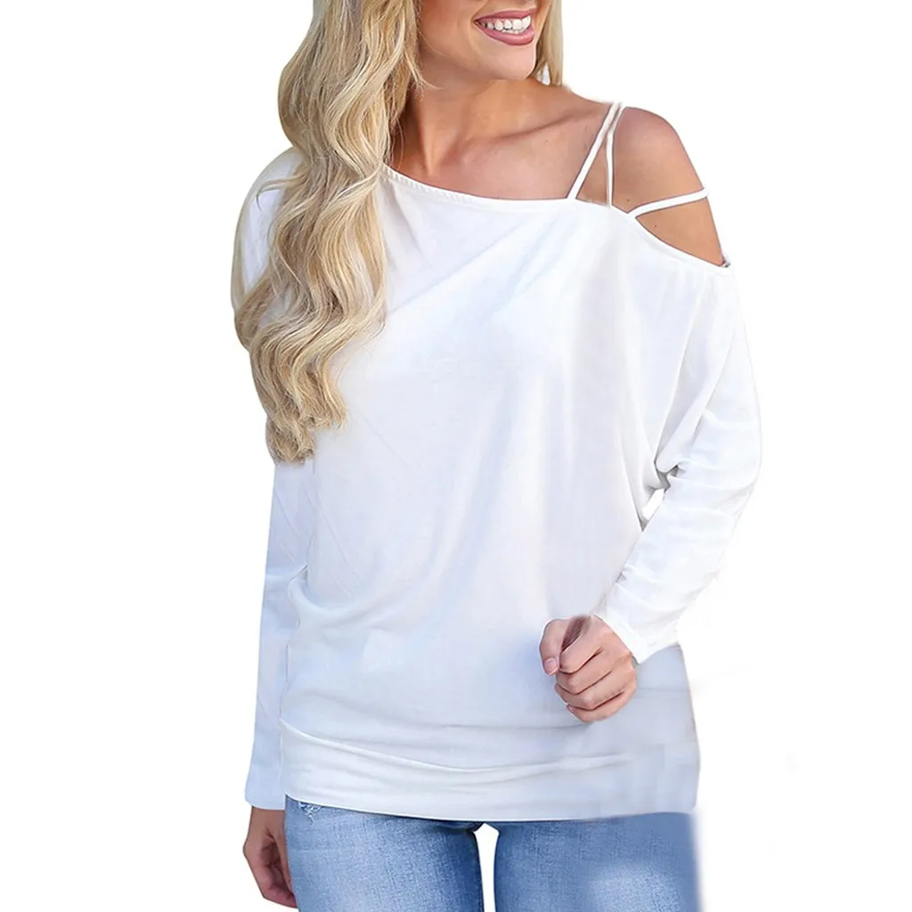 Новая модная женская блузка на одно плечо с длинным рукавом Осенние белые