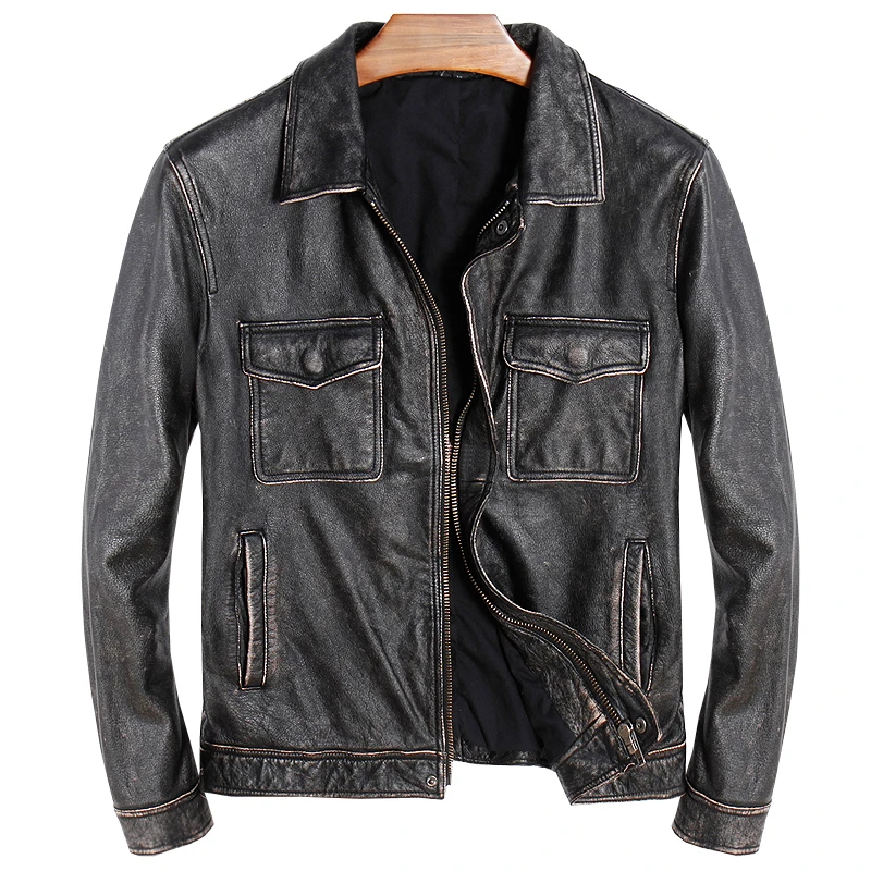 

Factory 2020 New Vintage Gray Motorcycle Leather Jacket men Casual Cowhide Slim fit Riding Jackets Bieker Jacket