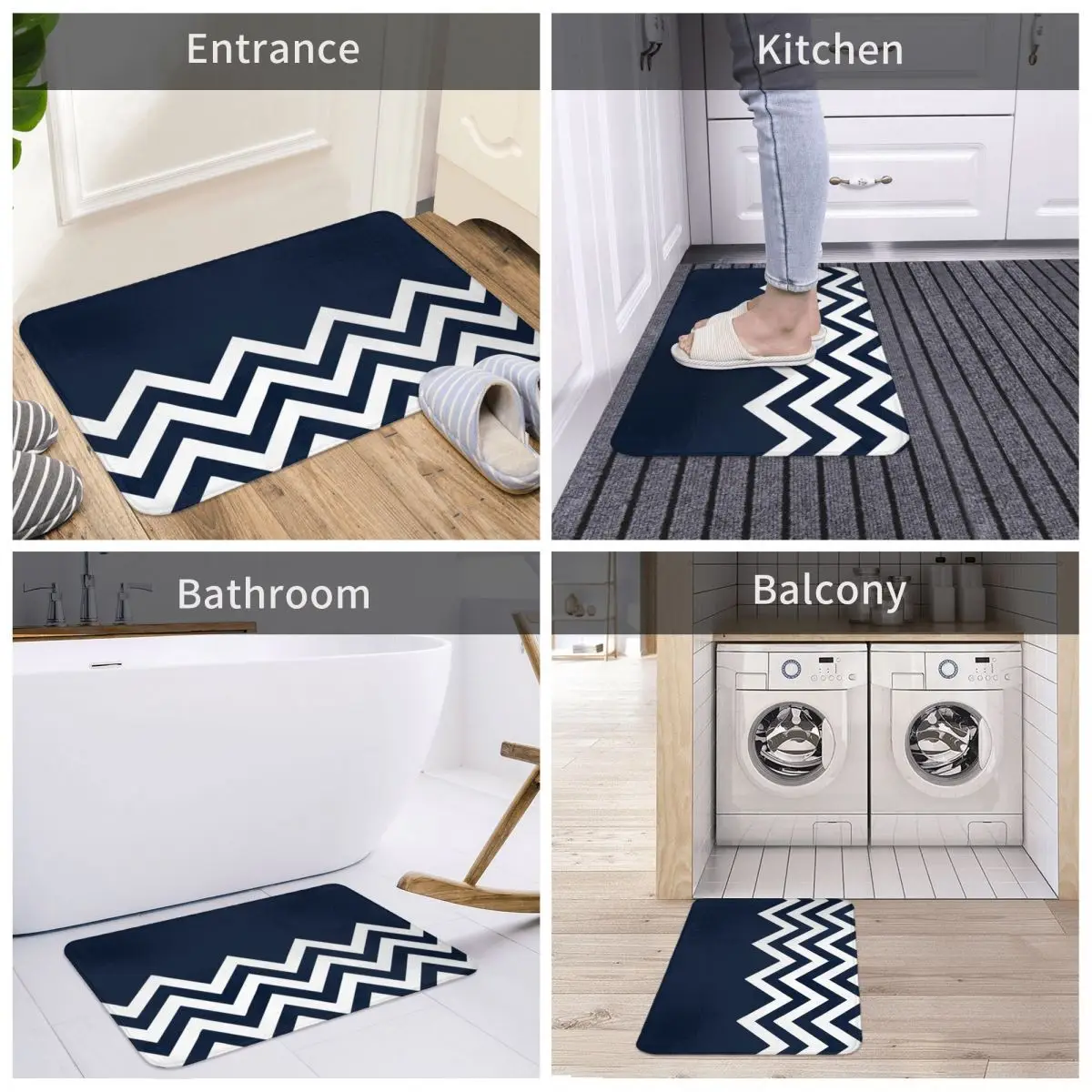 Белый Морской Зигзаг Элегантный Коврик Ковер Коврик для ног Ванная комната Материал полиэстер Антискользящая балкон Туалет Моющийся Песок Щетина.