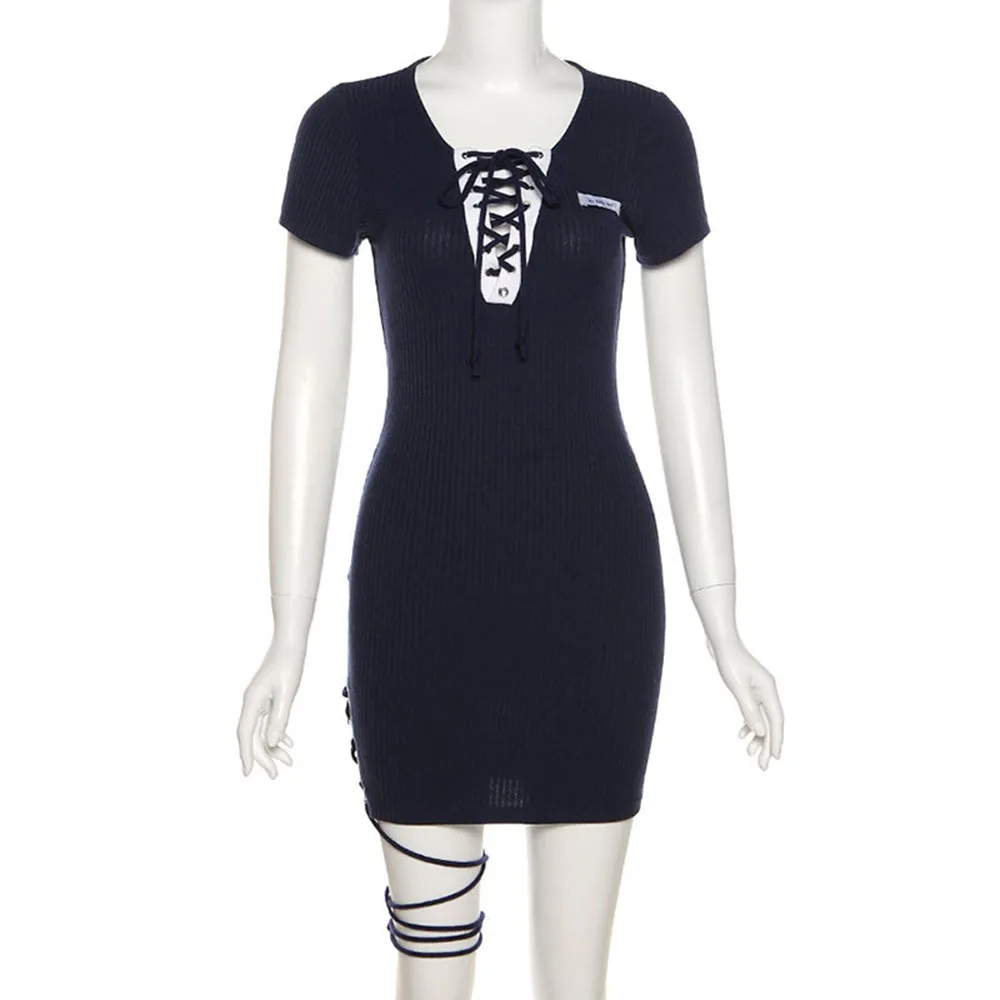 

2021 Summer New Western Style Solid Color Slim High Waist Fashion Lace Round Neck Summer Women's Dress Sexy Casual