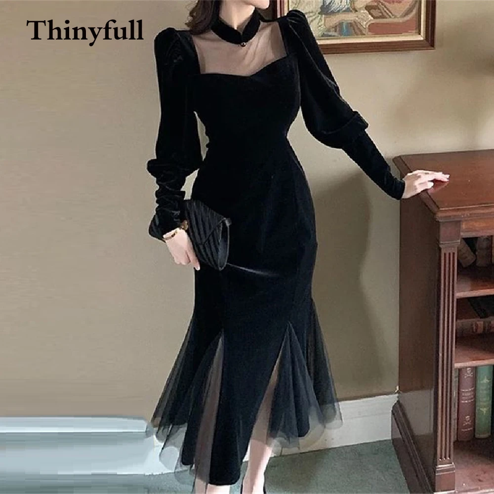 

Thinyfull New Black Velvet Short Evening Dresses 2022 Strapless Long Sleeves Formal Night Prom Gowns Princess Vestidos Boda