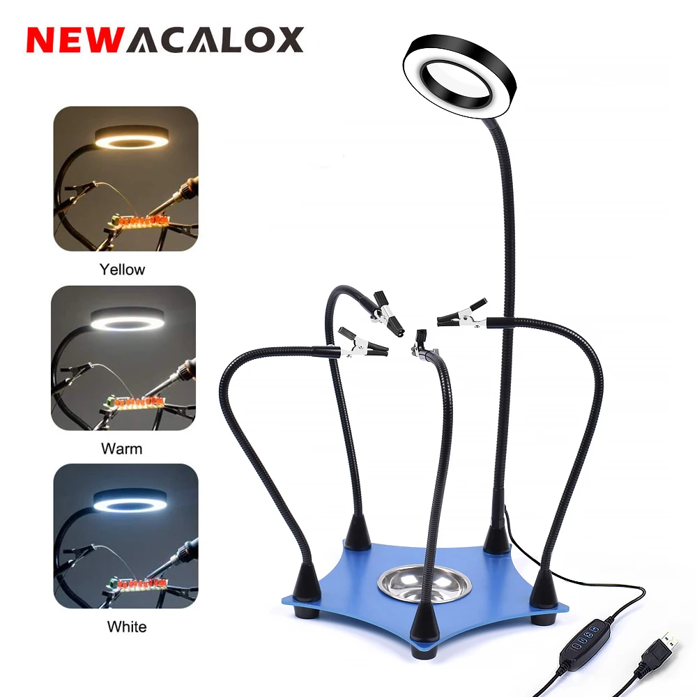 

NEWACALOX Soldering Helping Hand PCB Repair Workbench with 3X LED Illuminated Magnifier Welding Third Hand Tool Solder Station