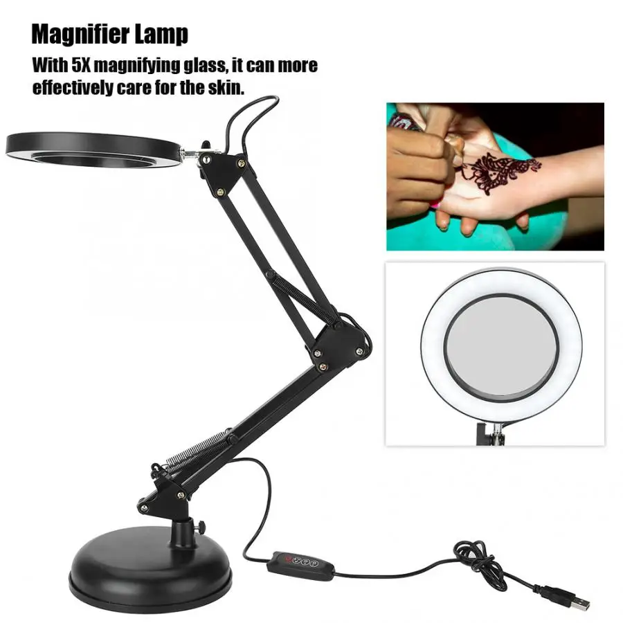 Регулируемый 5X USB светодиодный светильник с увеличительным стеклом Настольный