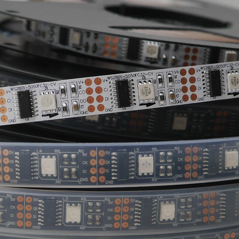 Индивидуально Адресуемая полноцветная светодиодная лента WS2801 magic RGB IP67 DC5V 1 м/3 м/5