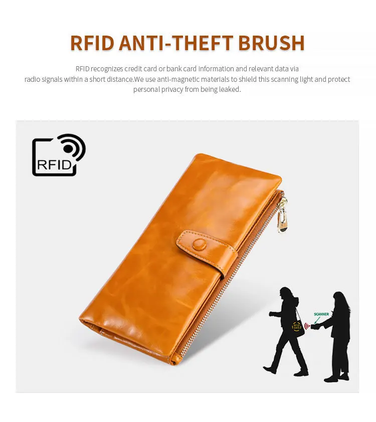Высокое качество, масло, воск, кожа, RFID кошелек для женщин, на застежке, молния, Walets, натуральная кожа, Женский кошелек, длинные женские кошельки, женский клатч
