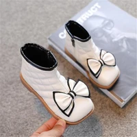 girls bow princess leather boots 2021 autumn winter new childrens fashion short boots baby toddler plush cotton leather boots