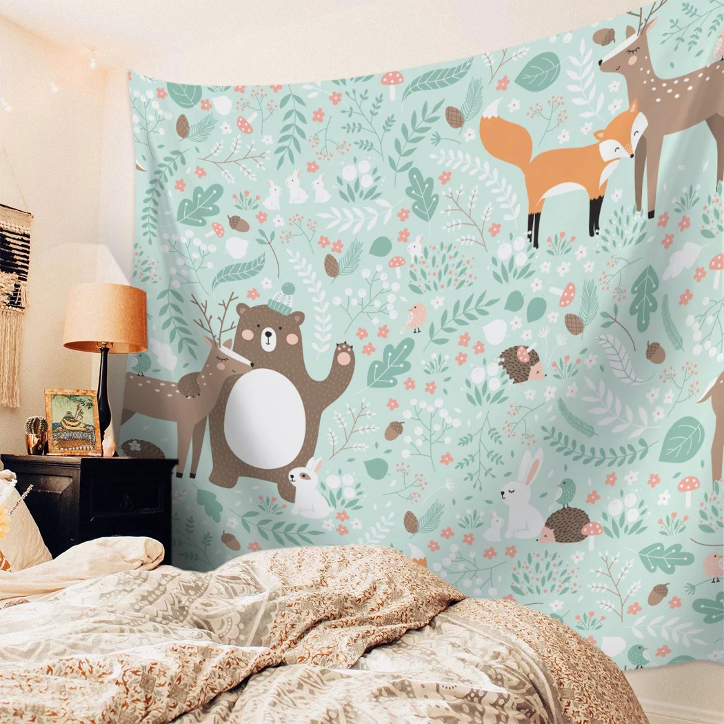 Гобелен с изображением лесных животных медведя оленя лисы кролика птицы