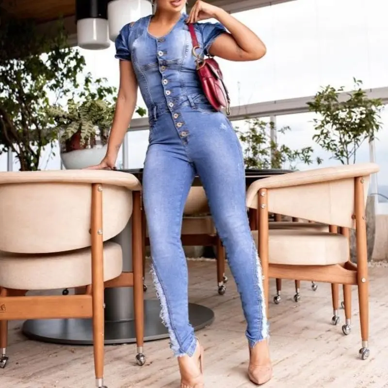 

Long Jeans 3XL Jumpsuits Women Plus Size Overalls Woman Slim Wrap Denim Sexy One Piece Pants Lady Streetwear Jumpsuits 2021