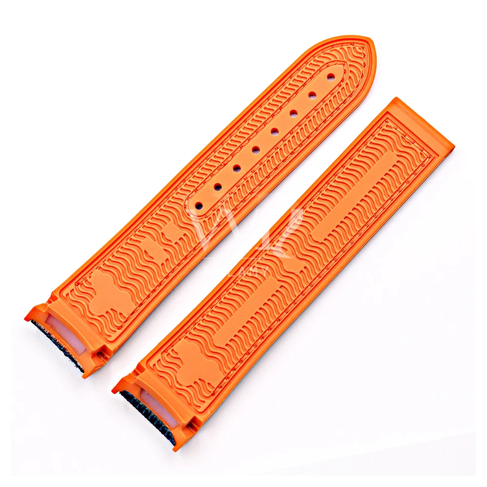 CARLYWET Watch Band 20 22mm Orange Luxury Strap Rubber Silicone With Nylon Replacement Belt For Omega Planet Ocean 45 42mm Strap
