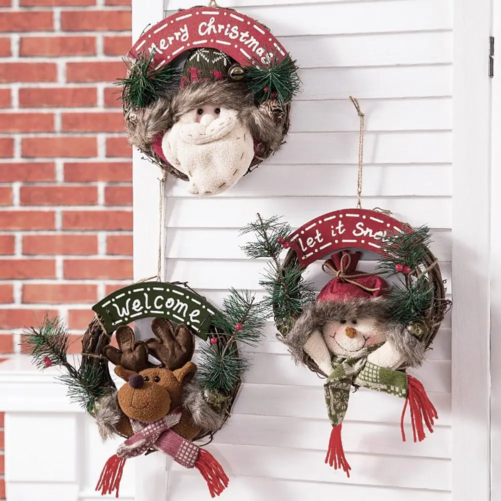 

80%HOTChristmas Wreath Eye-catching Wear Resistant Fabric Front Door Wreath with Lanyard for Home