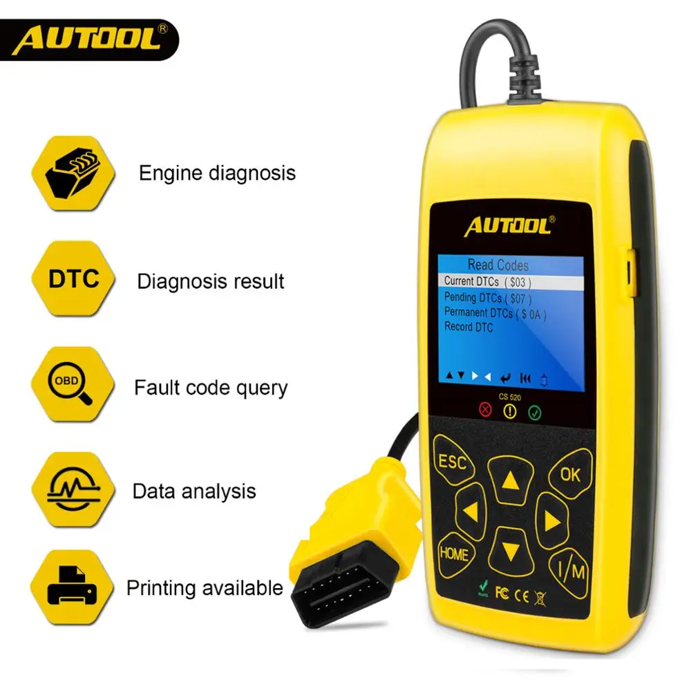 AUTOOL CS520 автомобиль OBD 2 код ридер CAN BUS с цифровой светодиодный дисплей OBD2 сканер