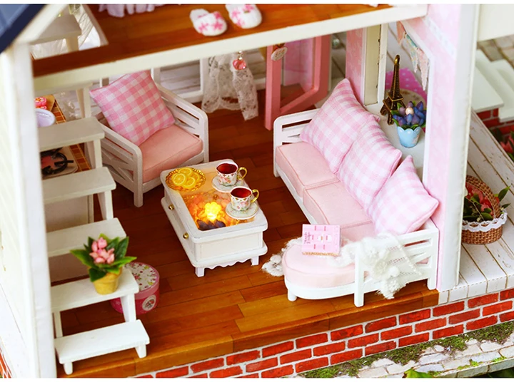 Muñeca casa miniatura DIY casa de muñecas con muebles de casa de madera juguetes para niños Regalo de Cumpleaños A066