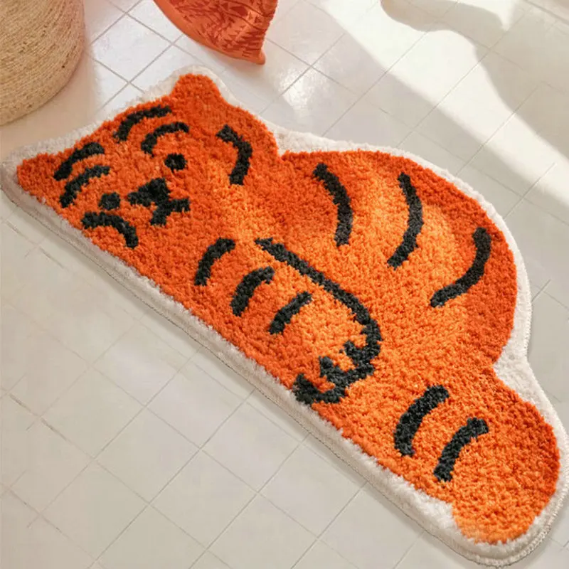 cute tiger bathroom mat fluffy flocking carpet bath tub side anti slip absorbent rug floor pad doormat kids room nursery decor free global shipping