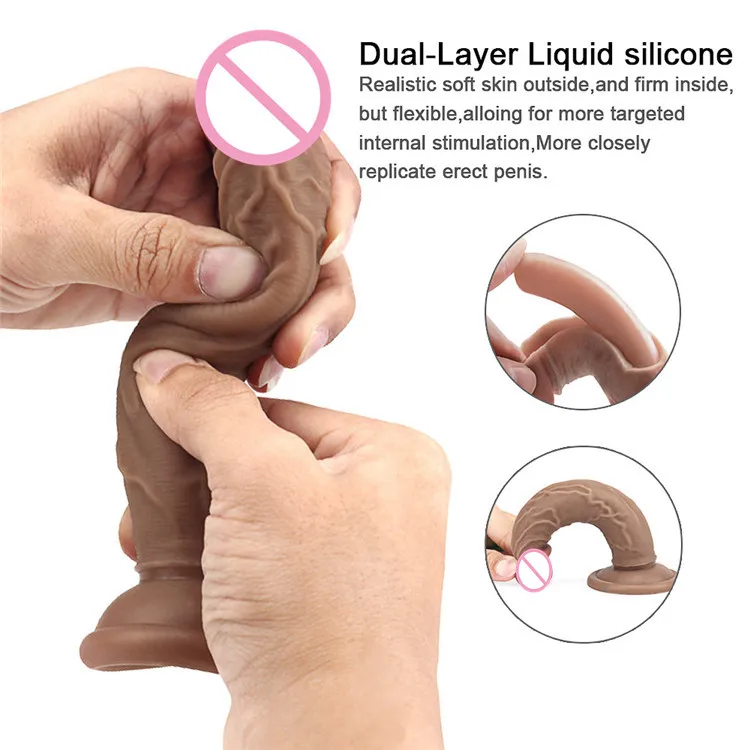 GaGu коричневый двухслойный силиконовый фаллоимитатор без вибрации женский точка