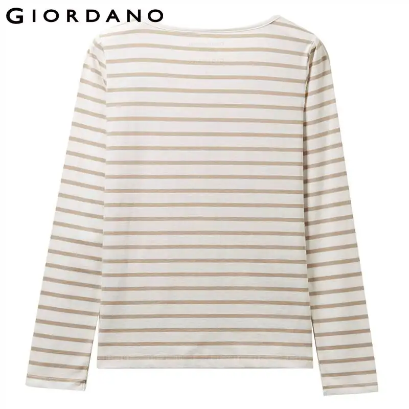 Giordano женская футболка в полоску с v-образным вырезом и длинным рукавом, хлопковая Футболка с разрезом по подолу, легкая полоска Poleras Mujer De Moda 05329879