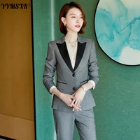 high end womens formal two piece set 2022 new autumn and winter single breasted ladies blazer elegant office slim 9 point pants