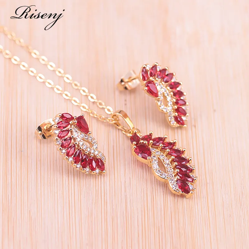 Набор ювелирных изделий Risenj колье серьги красный камень маркиза ювелирные