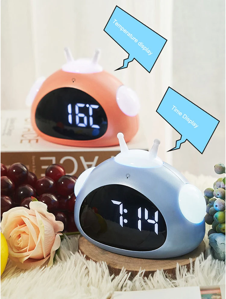 

Kids Alarm Clock Cute Child Sleep , LED Student Digital Wake Up Temperature Snooze Timer for Bedroom/Table/Desk