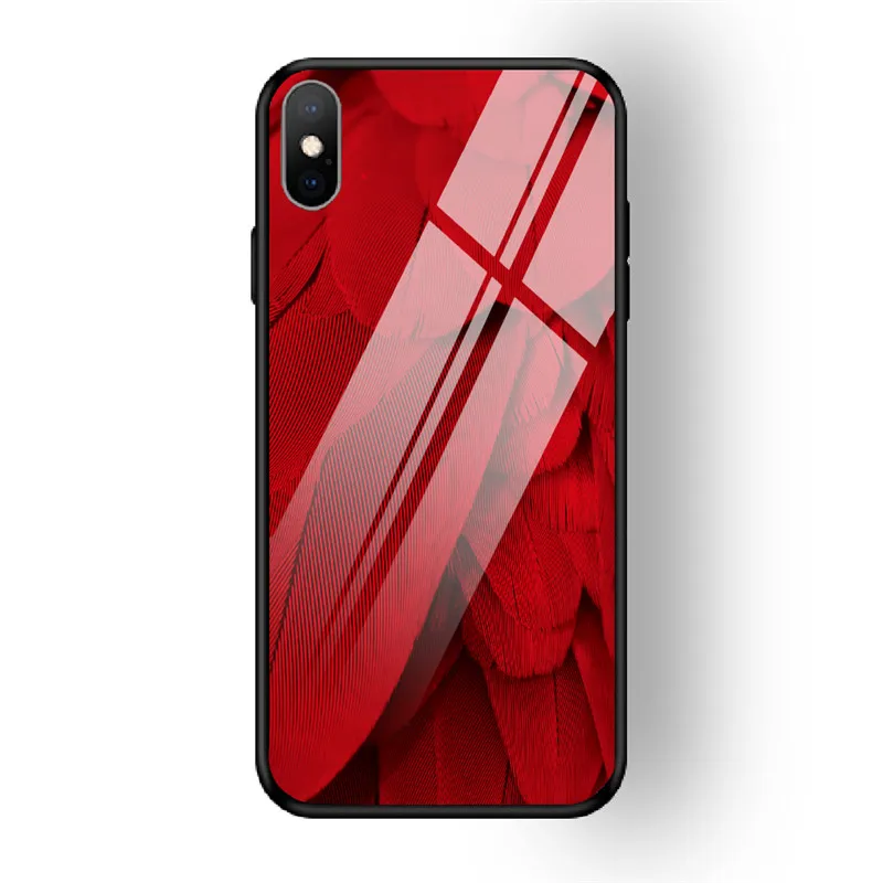 20 Чехол для iPhone X XS MAX XR для 6 6S 7 8 PLUS чехол из закаленного стекла с перьями красный желтый задняя чехол для iPhone 5 5S SE Funda - Цвет: 20