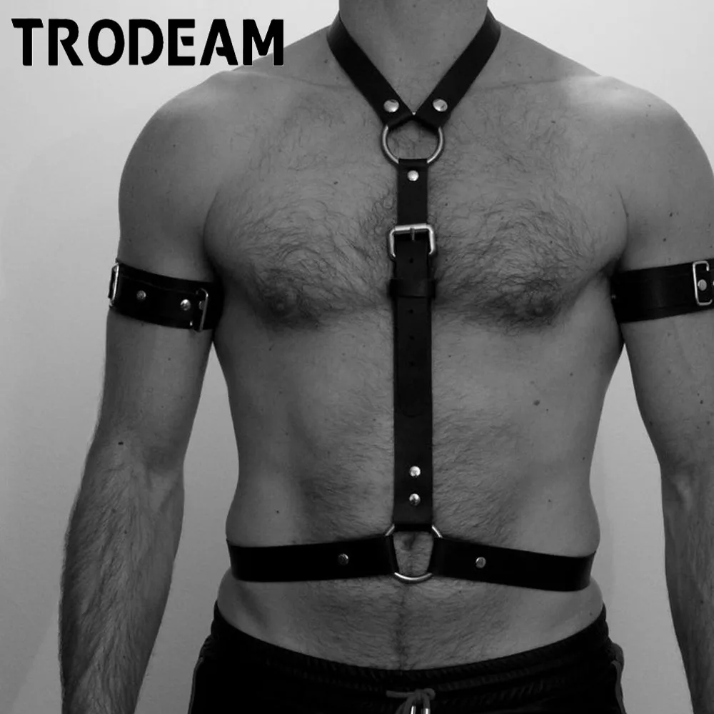 Мужской кожаный ремень TRODEAM черный в стиле панк с подтяжками 2019 | Аксессуары для
